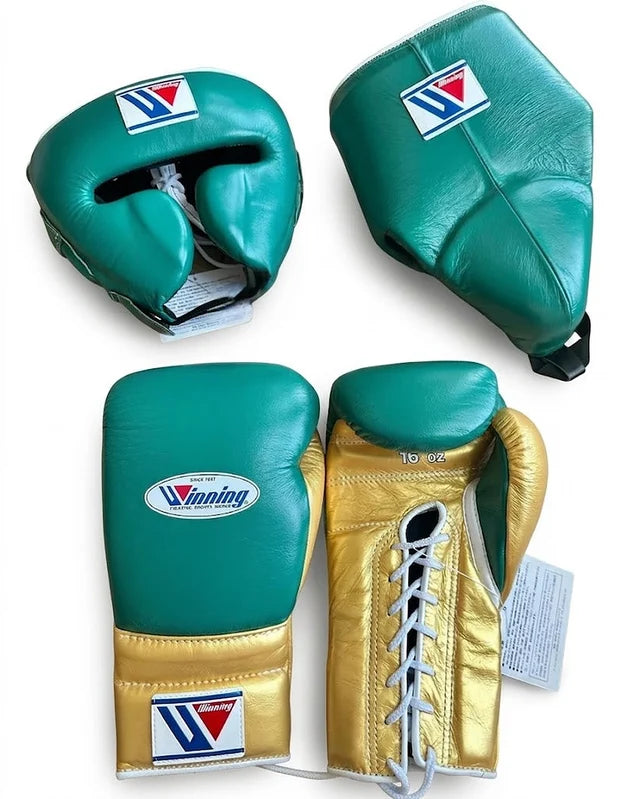 Winning Boxing Set Green/Golden Leather