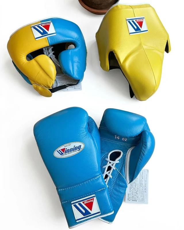 Winning Boxing Set Blue/Yellow Leather