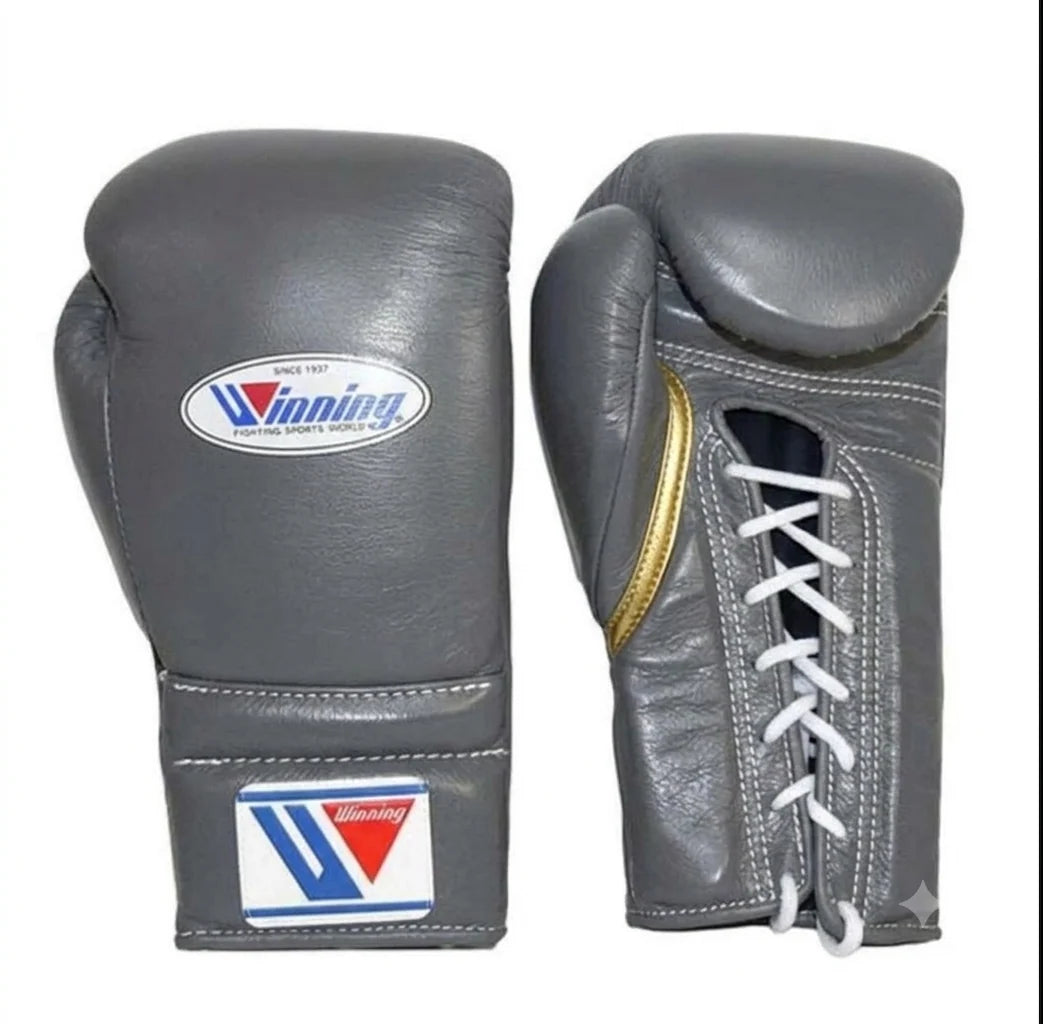 Winning Boxing Gloves Grey Lace-Up