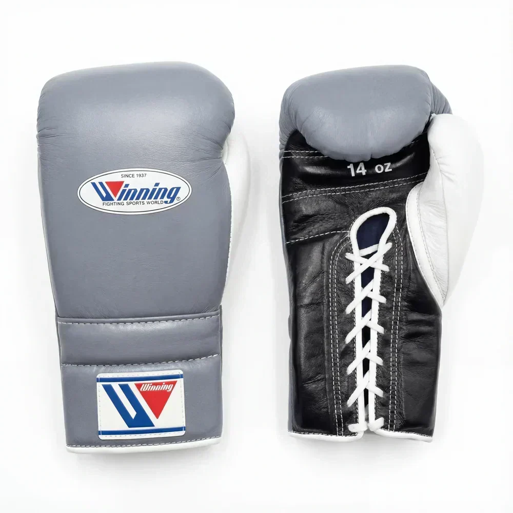 Winning Boxing Gloves Grey/Black/White Lace-Up