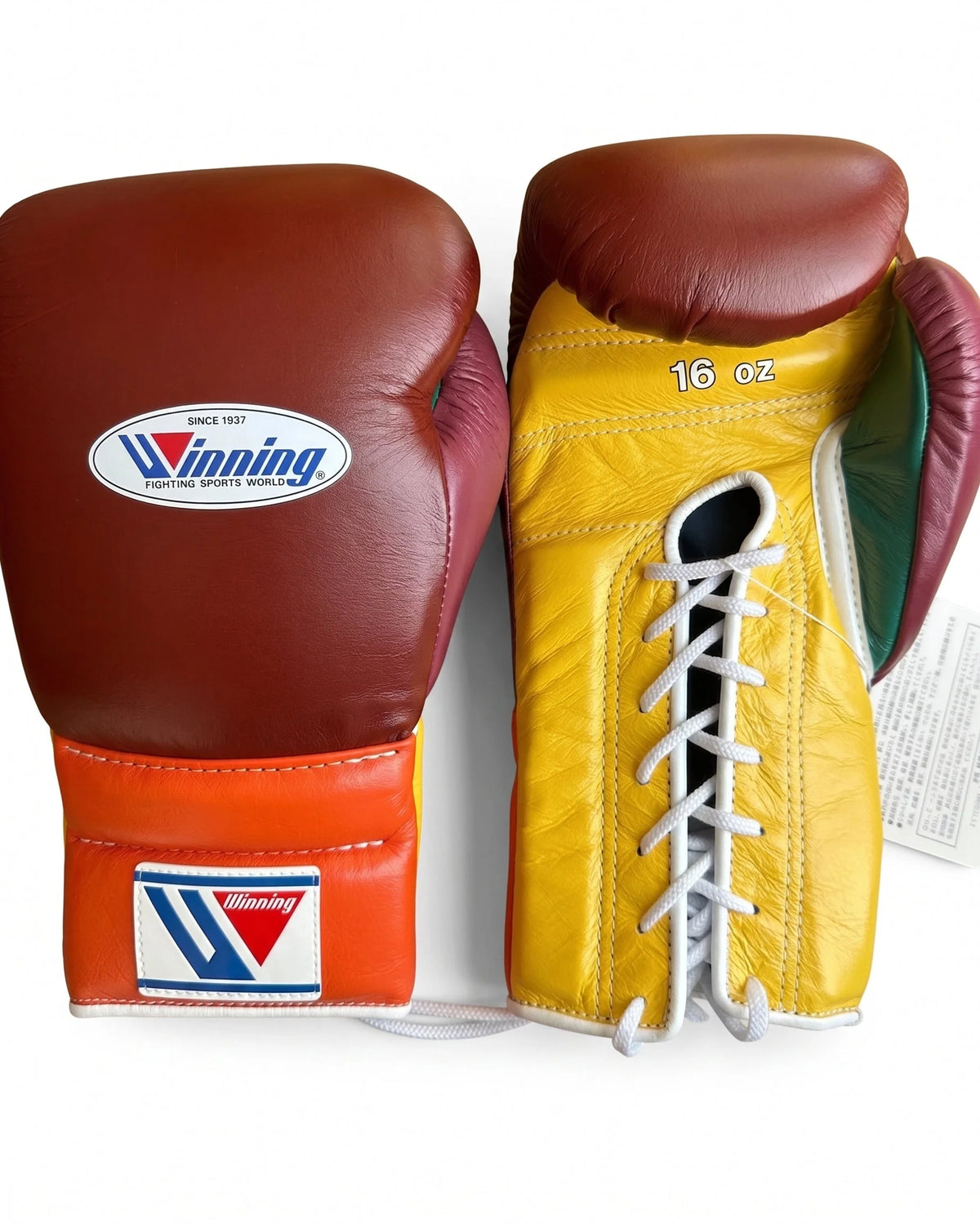 Winning Boxing Gloves Maroon/Yellow/Green Lace-Up