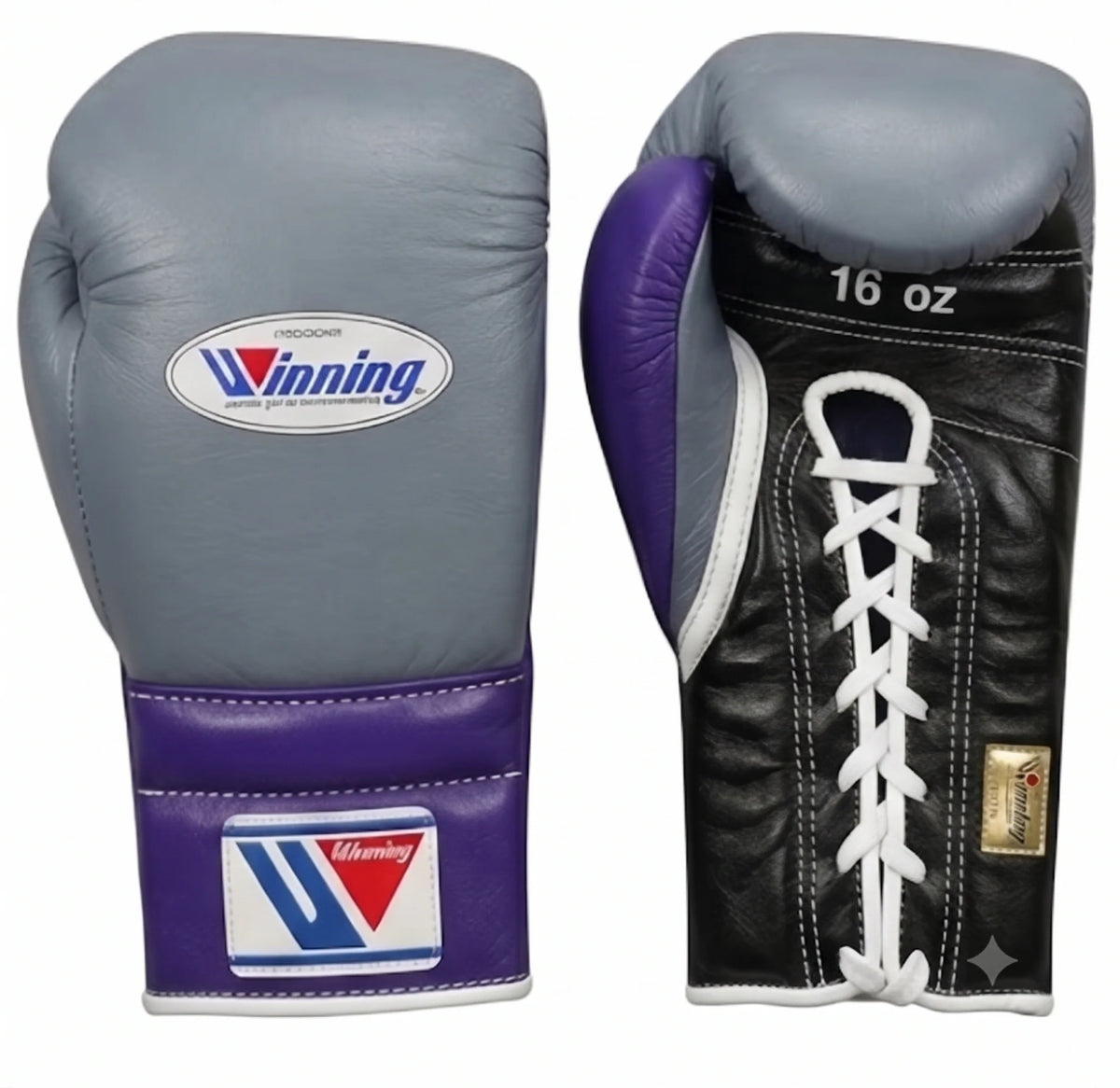 Winning Boxing Gloves Grey/Black/Purple Lace-Up