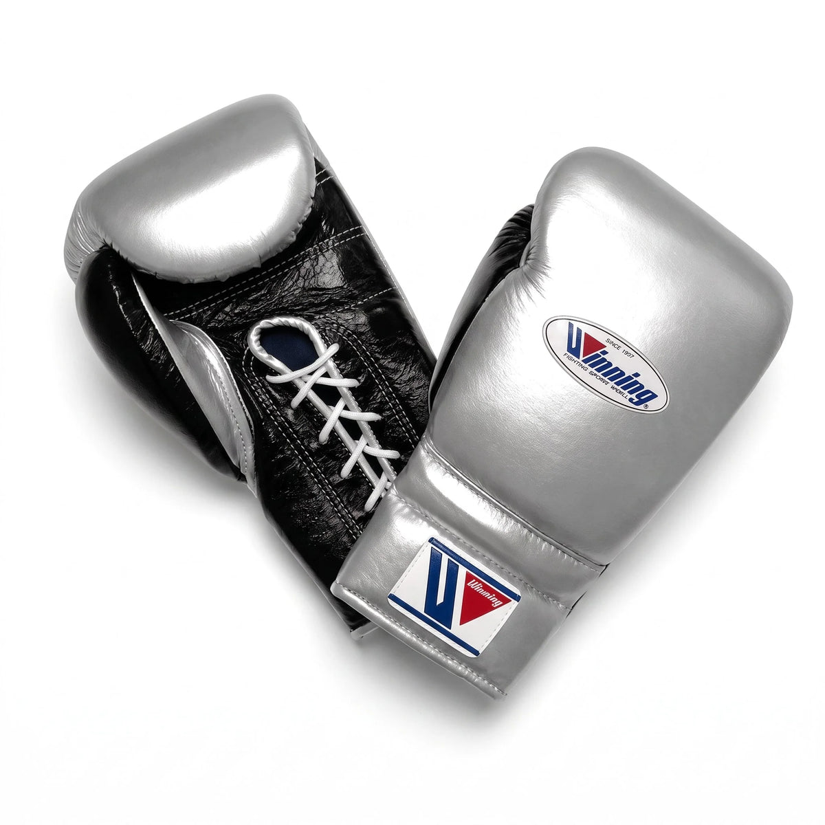 Winning Boxing Gloves Silver/Black Lace-Up