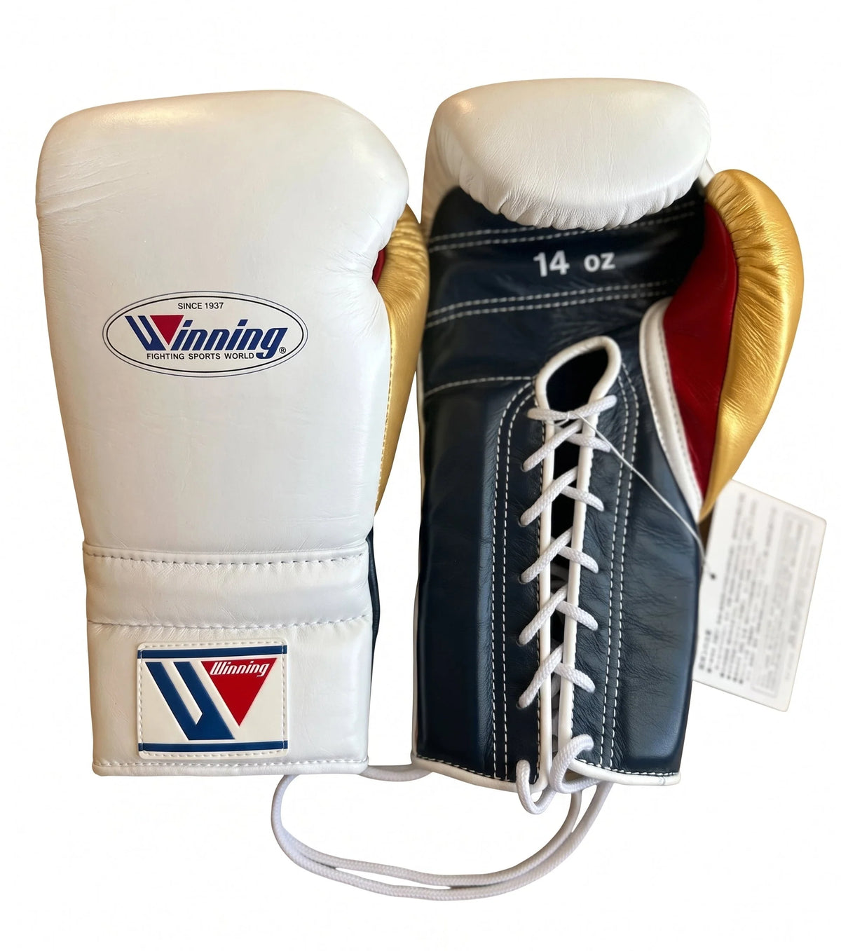 Winning Boxing Gloves White/Blue/Gold Lace-Up