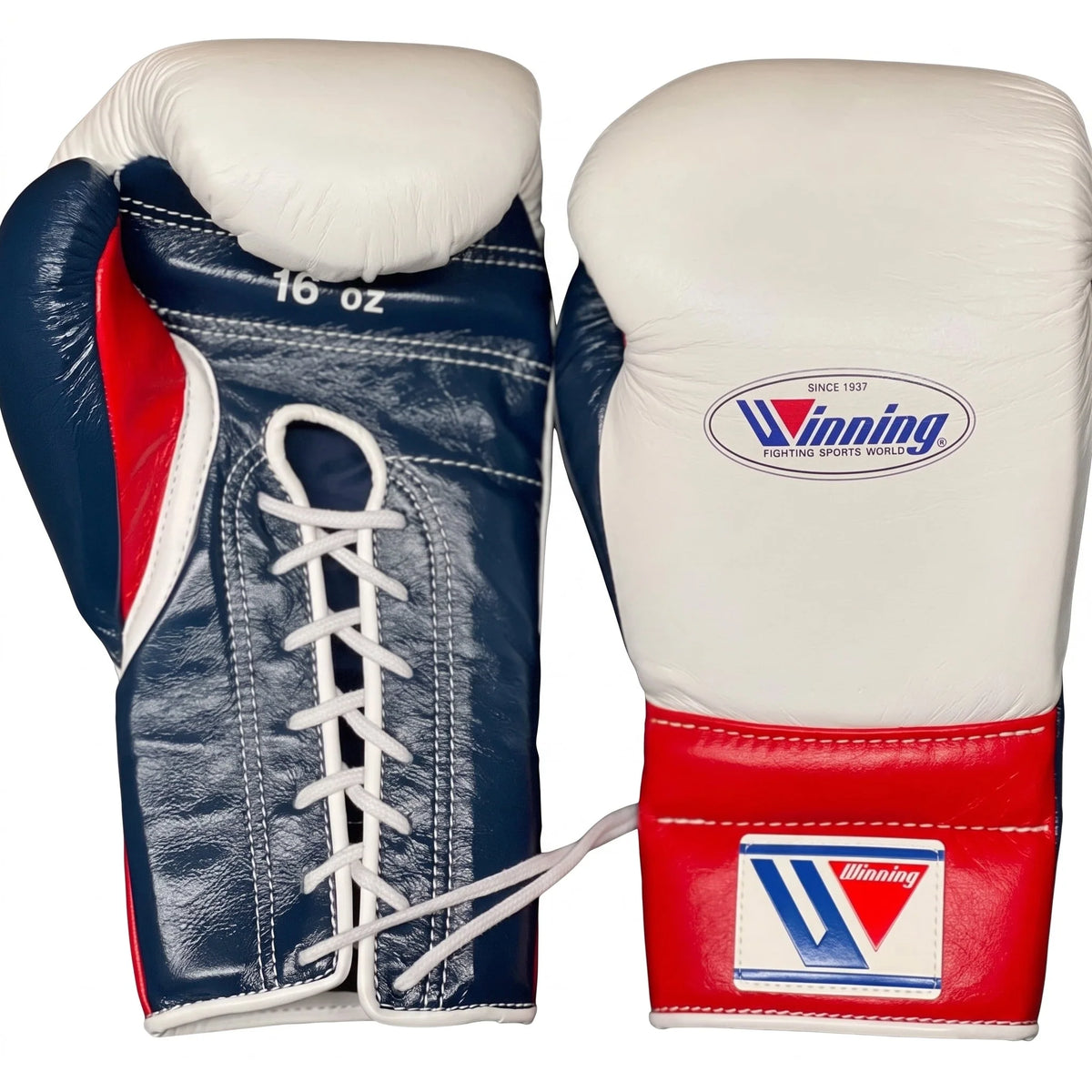 Winning Boxing Gloves White/Blue/Red Lace-Up