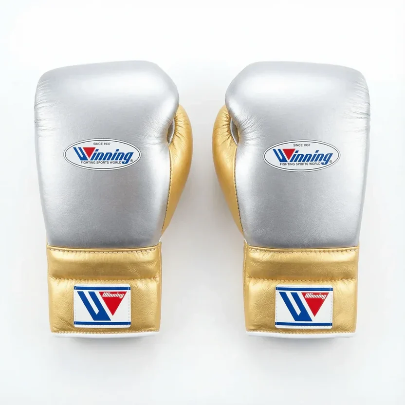 Winning Boxing Gloves Silver/Golden Lace up