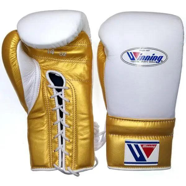 Winning Boxing Gloves White/Gold Lace-Up