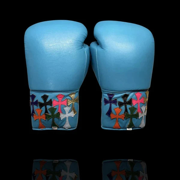 Winning Boxing Gloves Blue Chrome Heart Style Lace-Up